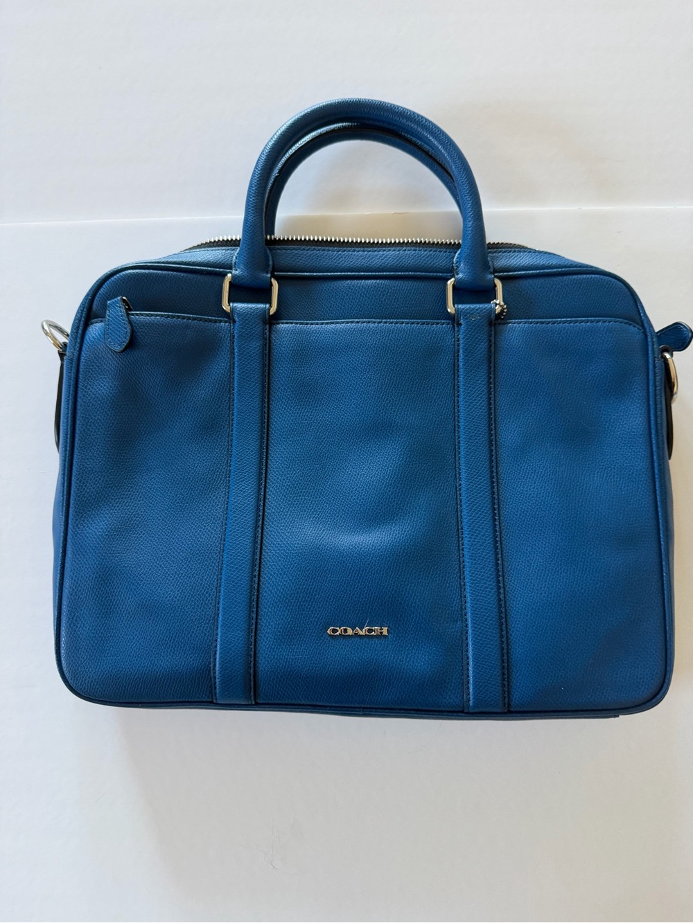 Coach Blue Pebbled Leather Men's Briefcase with Gold Hardware